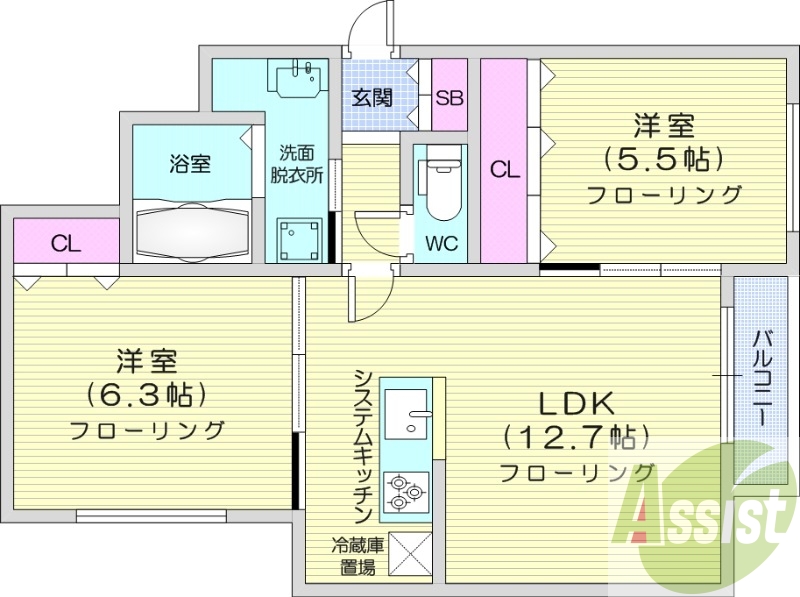 2LDK、エアコン、灯油暖房、ネット無料