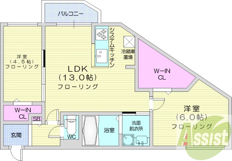 2LDK、エアコン、都市ガス、ペット飼育可