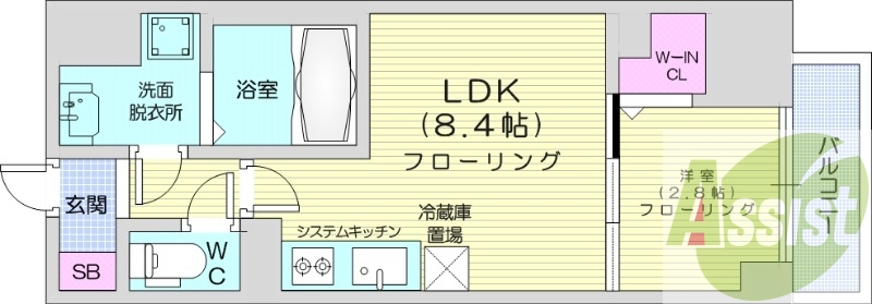 1LDK、エアコン、システムキッチン、床暖房