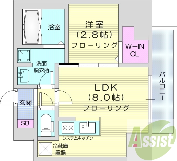 1LDK、エアコン、システムキッチン、床暖房