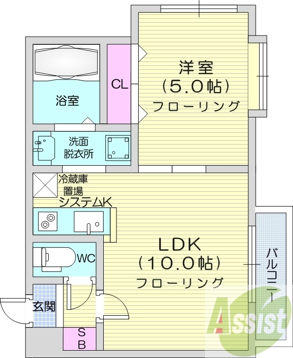 1LDK、システムキッチン、宅配BOX、角部屋
