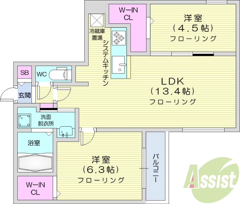 2LDK、エアコン、都市ガス、ペット飼育可