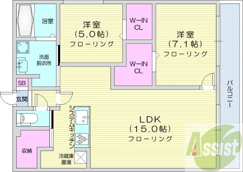 2LDK、エアコン、都市ガス、ペット飼育可