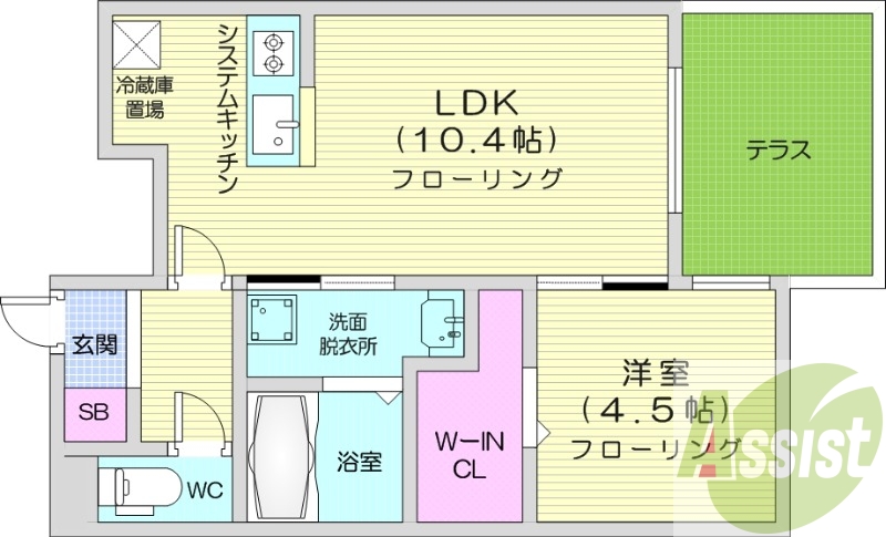 1LDK、エアコン、都市ガス、ペット飼育可
