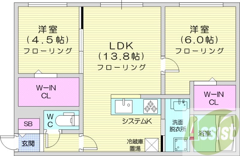 2LDK、エアコン、都市ガス、ペット飼育可
