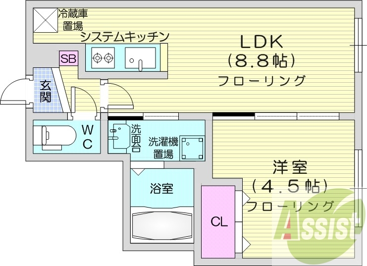 1LDK、インターネット使用料不要、エアコン