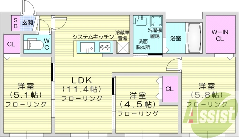3LDK、インターネット使用料不要、エアコン