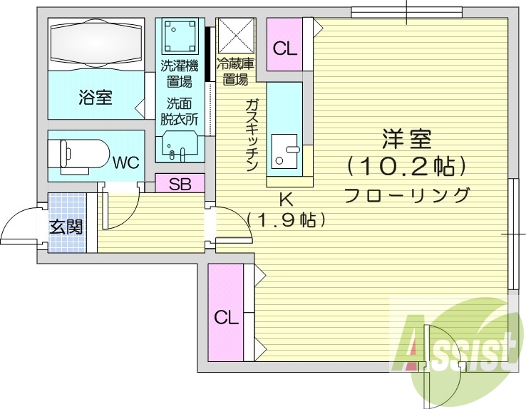 1K、角部屋、ペット可、エアコン、ネット無料