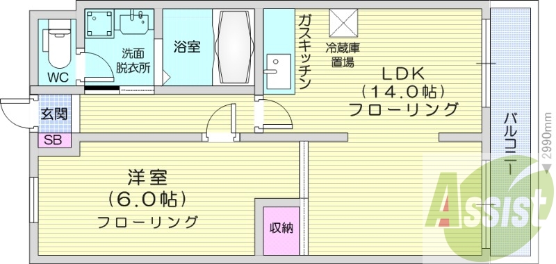 1LDK、エアコン、灯油暖房、独立洗面台