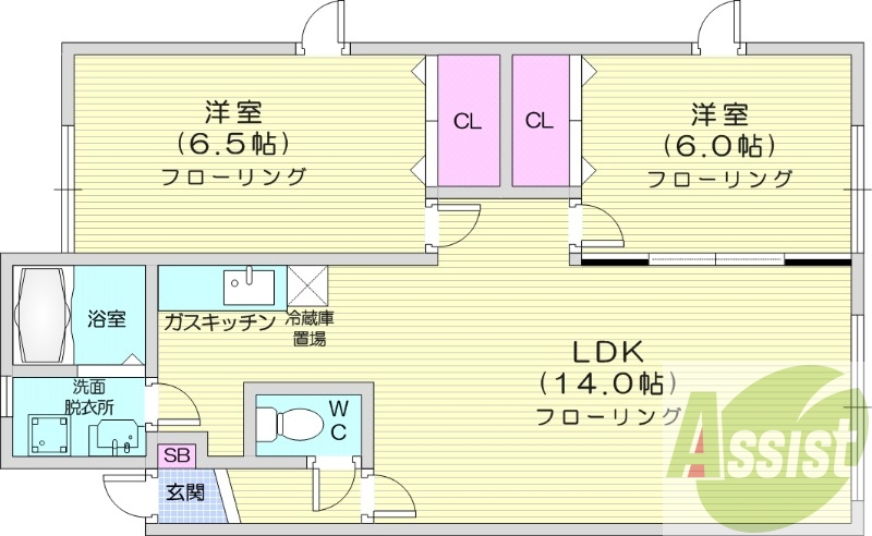 2LDK、灯油暖房、シャンプードレッサー、トイレ風呂別
