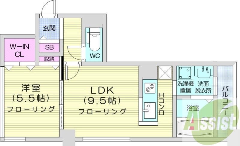 1LDK、オートロック、灯油給湯、灯油FF暖房、IH
