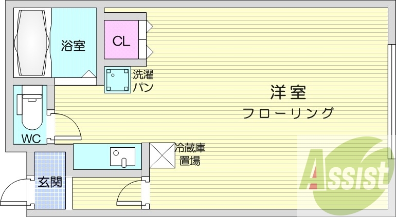 1R、エアコン、灯油暖房、オートロック、バストイレ別