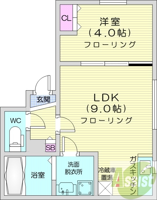 1LDK、浴室乾燥機、独立洗面台、灯油暖房