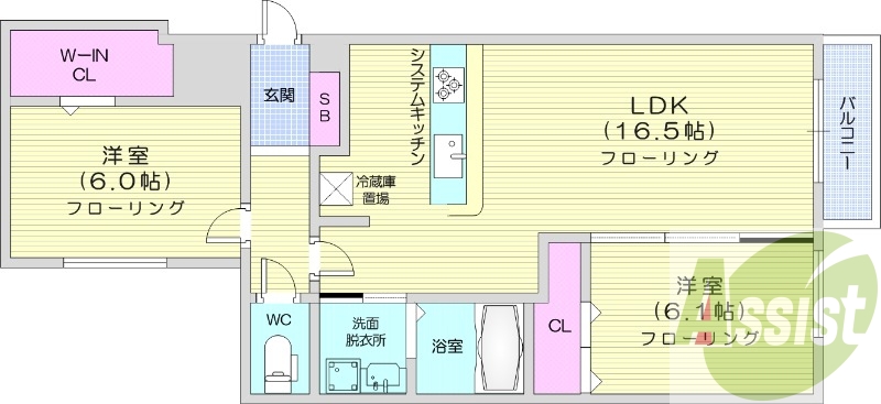 2LDK、エアコン、都市ガス、ペット飼育可