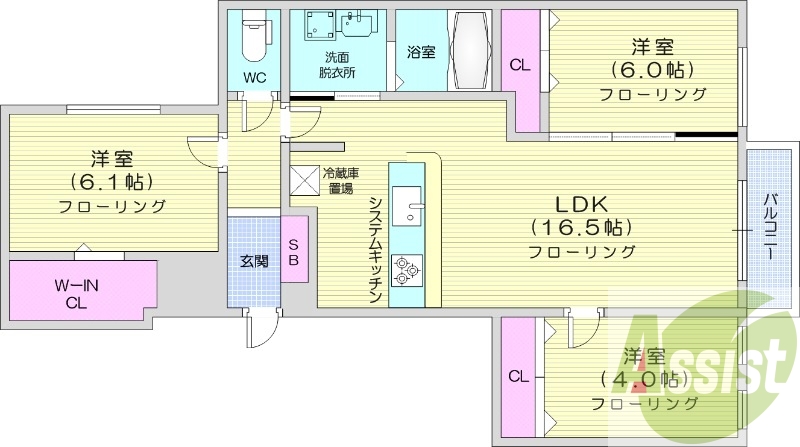 3LDK、エアコン、都市ガス、ペット飼育可