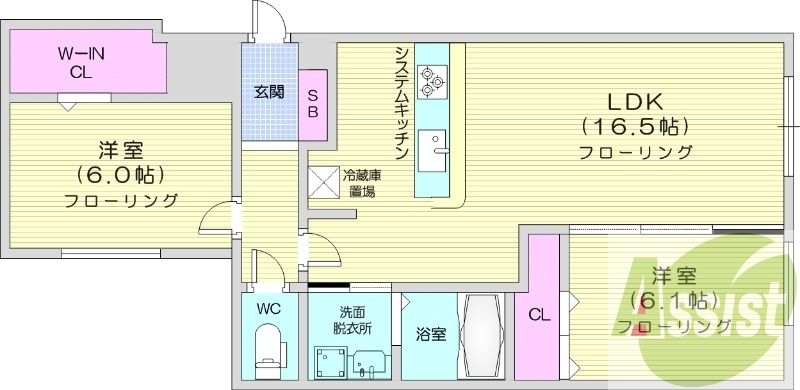 2LDK、エアコン、都市ガス、ペット飼育可