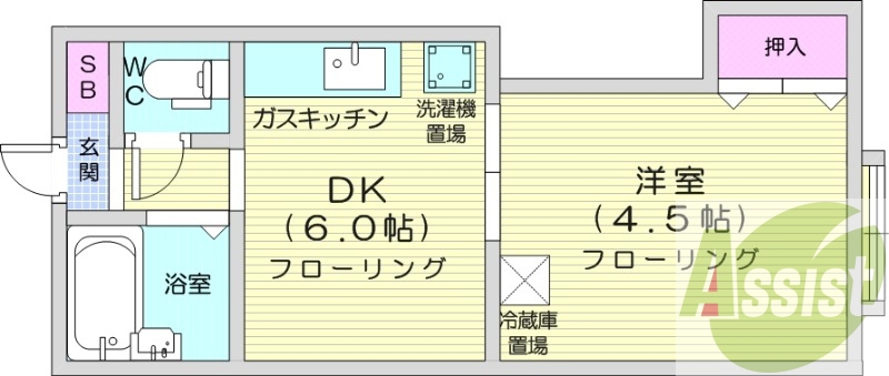 1DK、バストイレ別、インターネット使用料不要