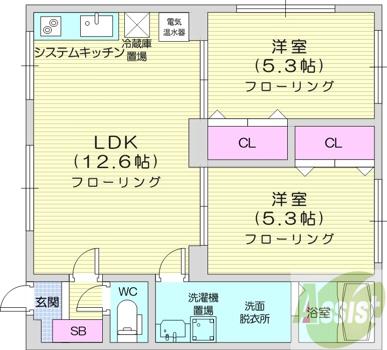 2LDK、オートロック、オール電化、トランクルーム