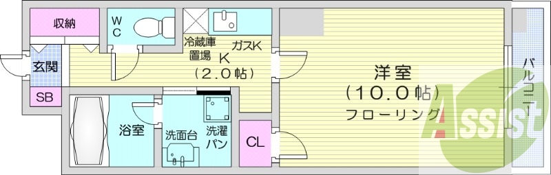 １K、都市ガス、インターネット無料、オートロック