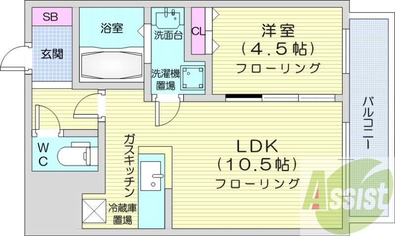 1LDK、灯油暖房、バルコニー、対面キッチン