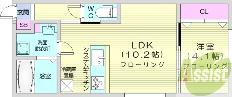 1LDK、エアコン、都市ガス、浴室乾燥機