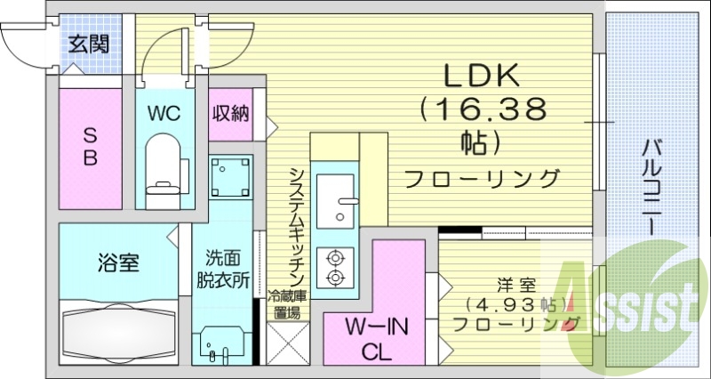 1LDK、都市ガス、エアコン、浴室乾燥機、独立洗面台、