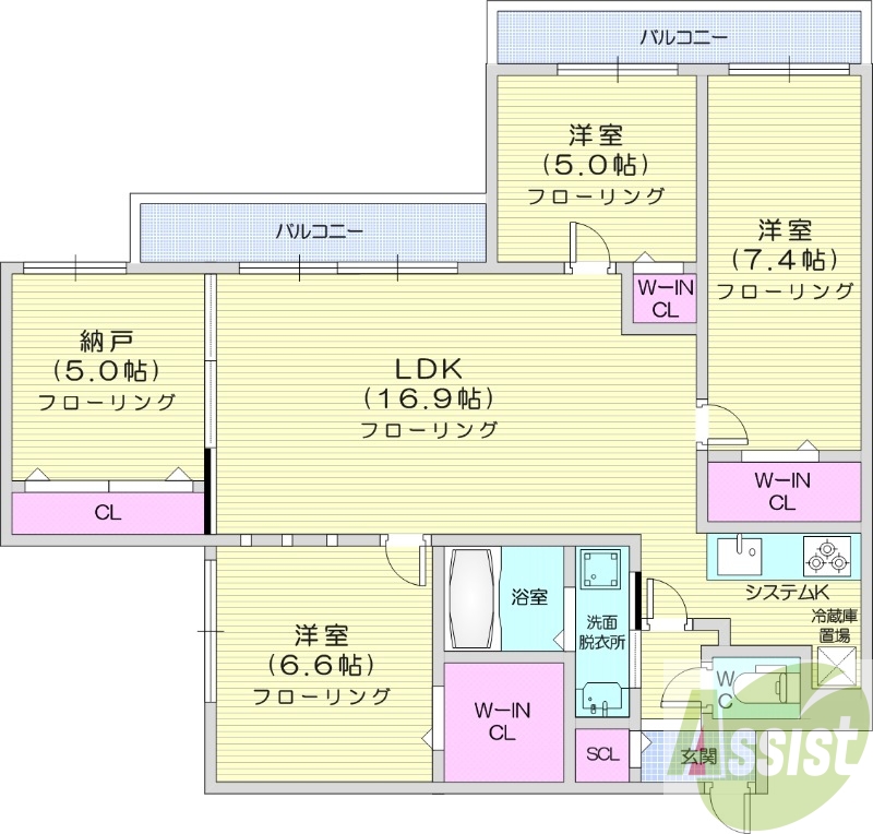 4LDK、都市ガス、ウォークインクローゼット、追い炊き