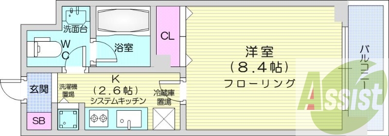 1K、クローゼット、床暖房、浴室乾燥機、ウォシュレット
