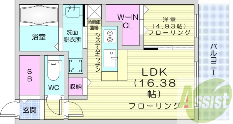 1LDK、都市ガス、エアコン、浴室乾燥機、独立洗面台、