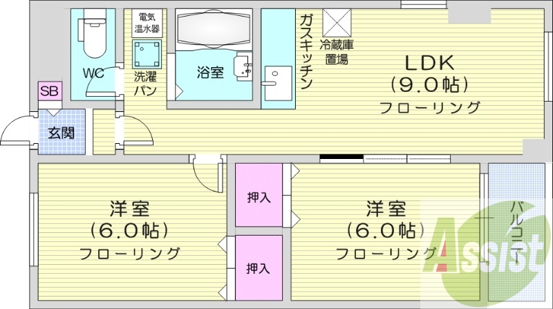 2DK、オール電化、ウォシュレット、トランクルーム