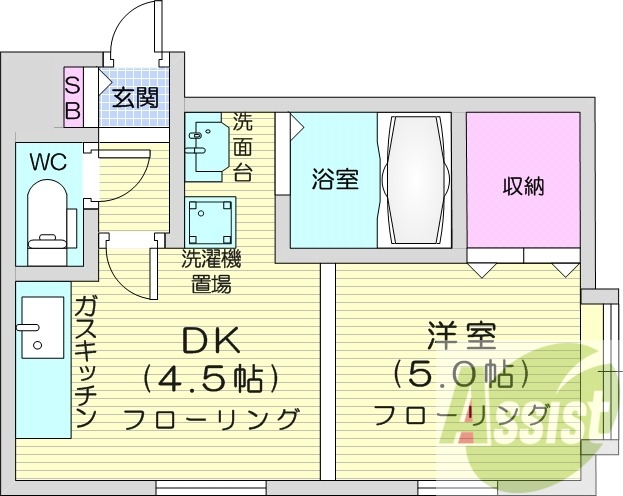 1DK、洗面化粧台、灯油FF暖房、エレベーター、防犯カメラ