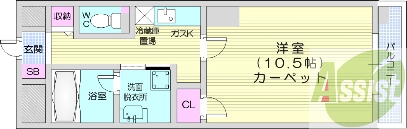 1K、都市ガス、インターネット無料、ガスFF暖房