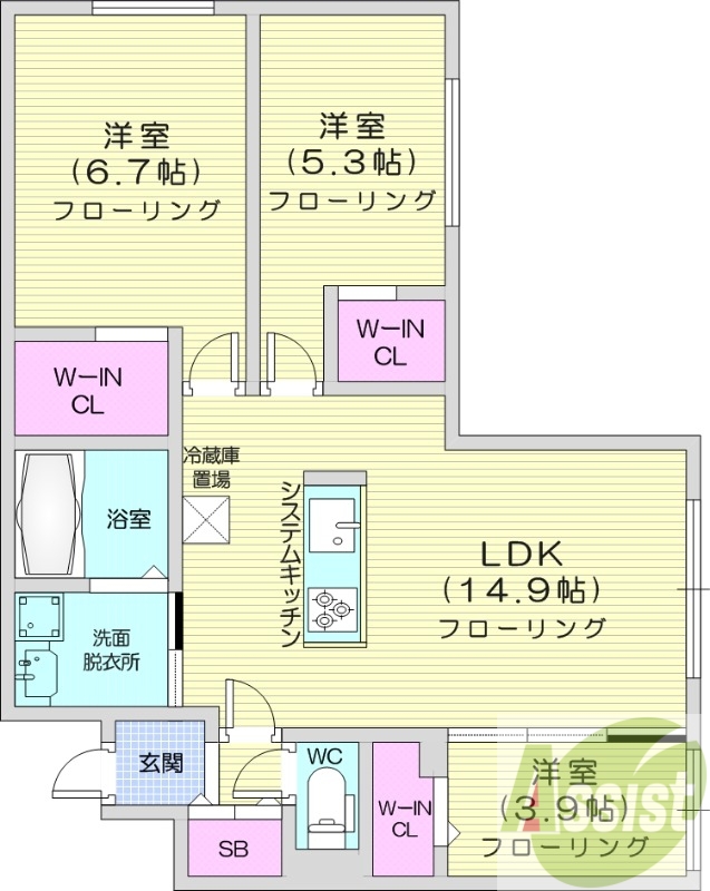 3LDK、エアコン、Ｅフラット、浴室乾燥機