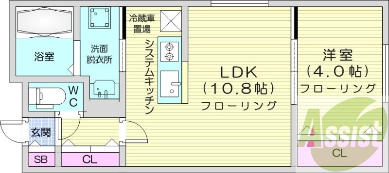 1LDK、エアコン、Ｅフラット、浴室乾燥機