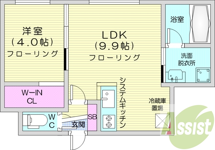 1LDK、エアコン、都市ガス、ペット飼育可