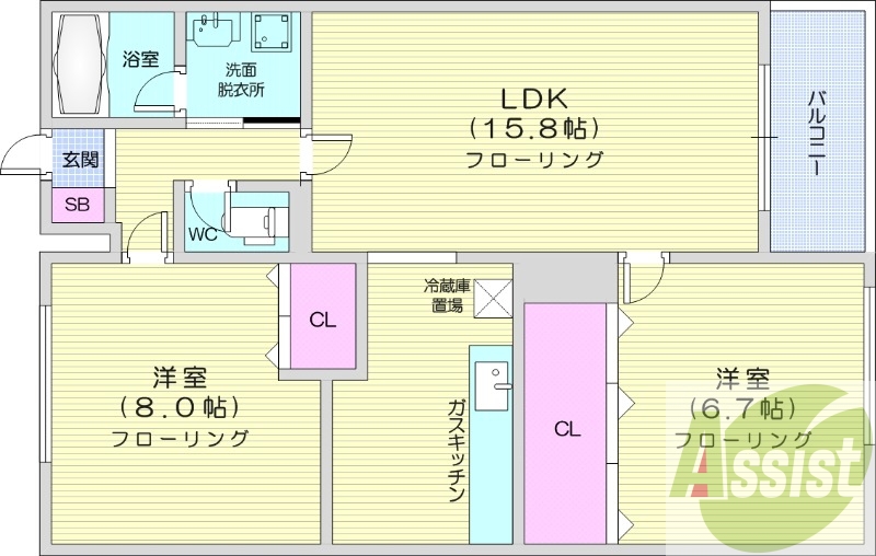 2LDK、エアコン、灯油暖房、独立洗面台、トランクルーム