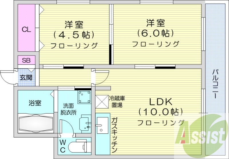 2LDK、灯油暖房、独立洗面台、ネット使用料不要
