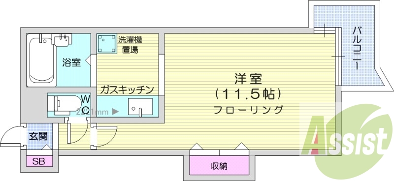 1K、都市ガス、ガス暖房、オートロック、バルコニー
