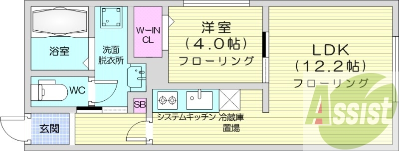 1LDK、ネット無料、都市ガス、システムキッチン