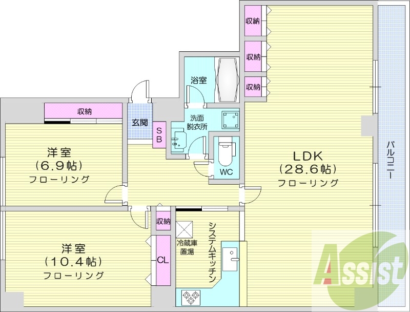 2LDK、エアコン、システムキッチン、オール電化