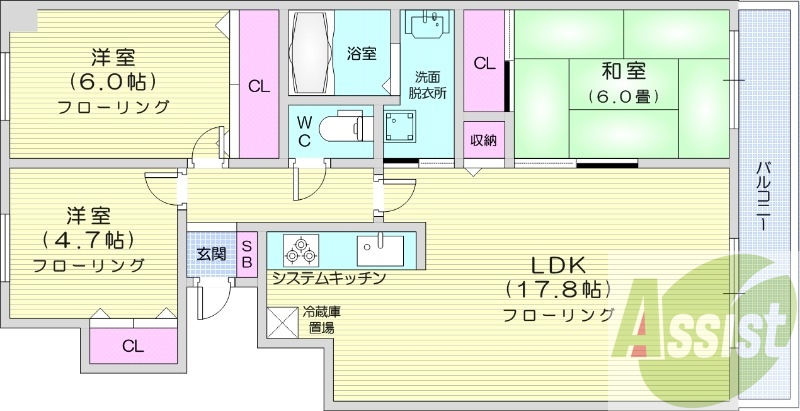 3LDK、エアコン、都市ガス、追い焚き