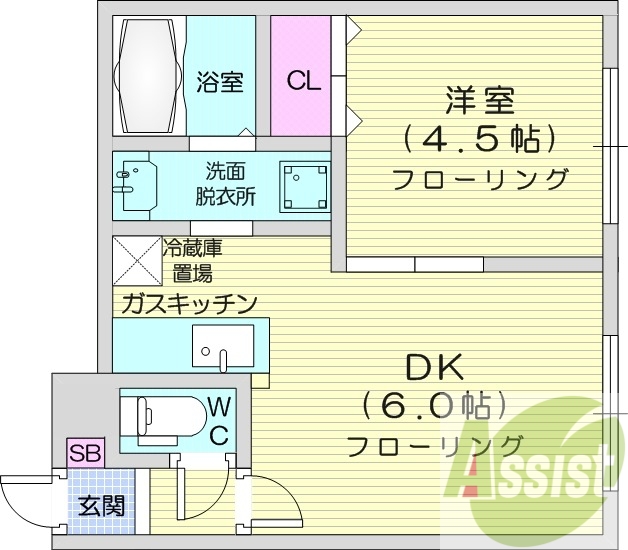 1DK、角部屋、最上階、バストイレ別、シャワートイレ