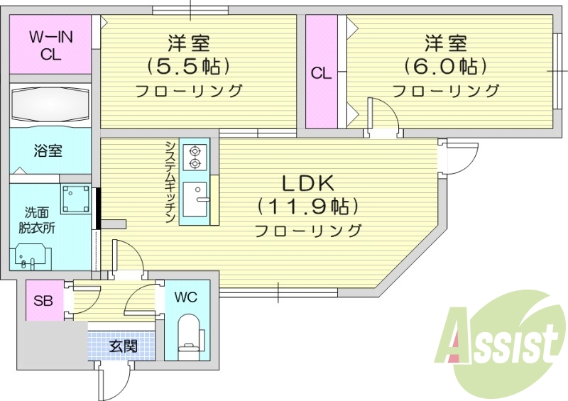 2LDK、エアコン、オートロック、ネット使用料不要