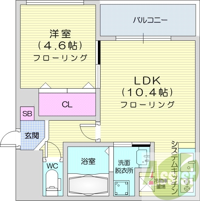 1LDK、エアコン、都市ガス、ネット無料