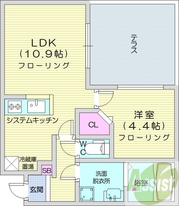 1LDK、エアコン、都市ガス、ネット無料