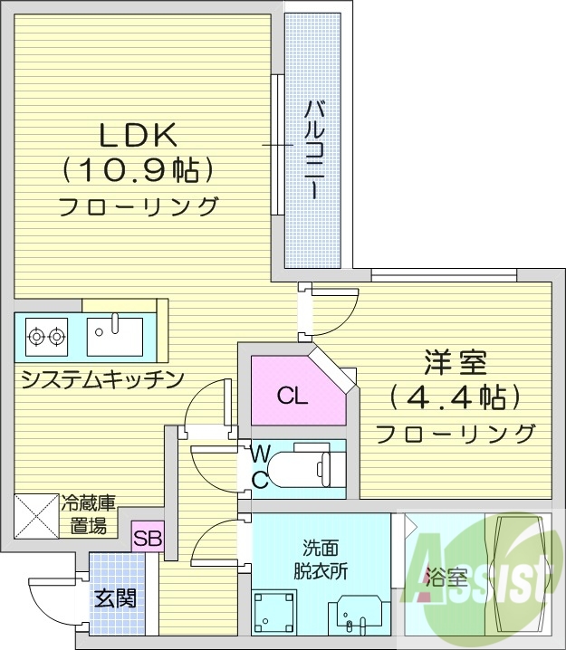 1LDK、エアコン、都市ガス、ネット無料