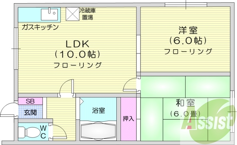 2LDK、灯油暖房、シューズボックス