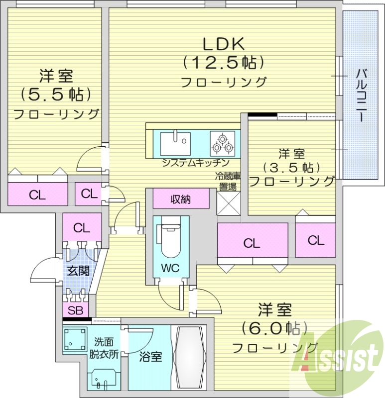 3LDK、都市ガス、エアコン、ネット無料