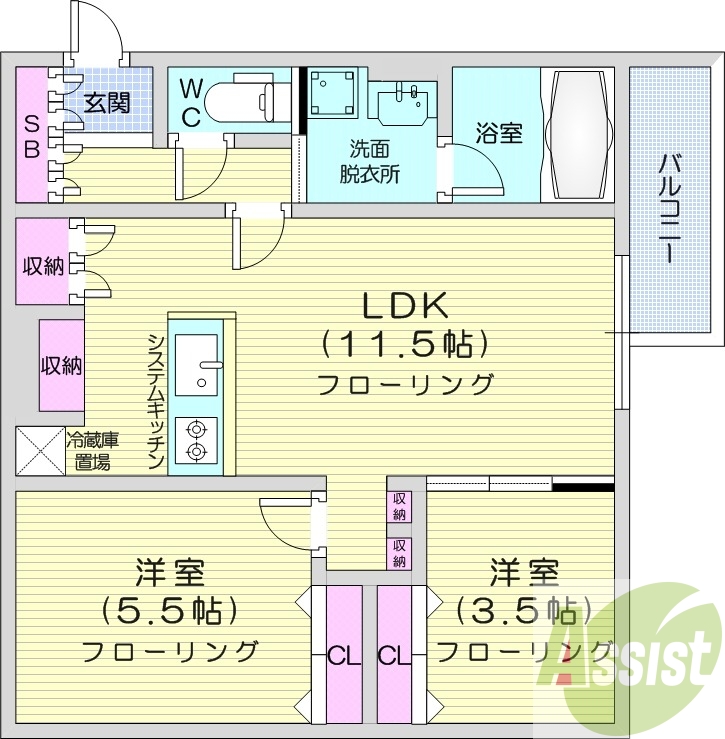 2LDK、都市ガス、エアコン、ネット無料