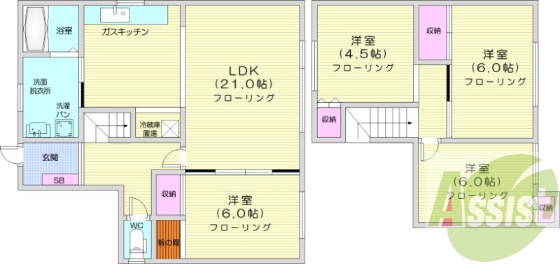 4LDK、エアコン、灯油ボイラー、独立洗面台